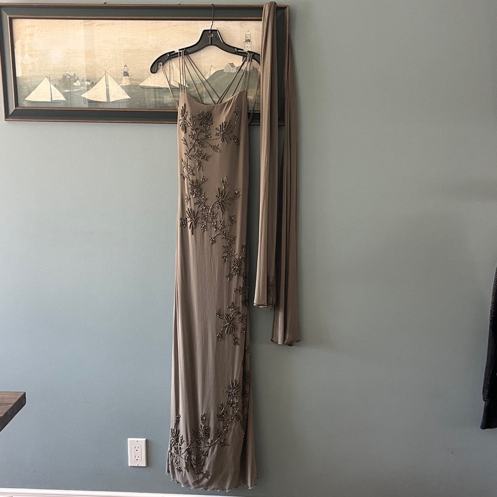 SUE WONG Vintage Nocturne Beaded Gown and scarf wrap - Picture 3 of 17